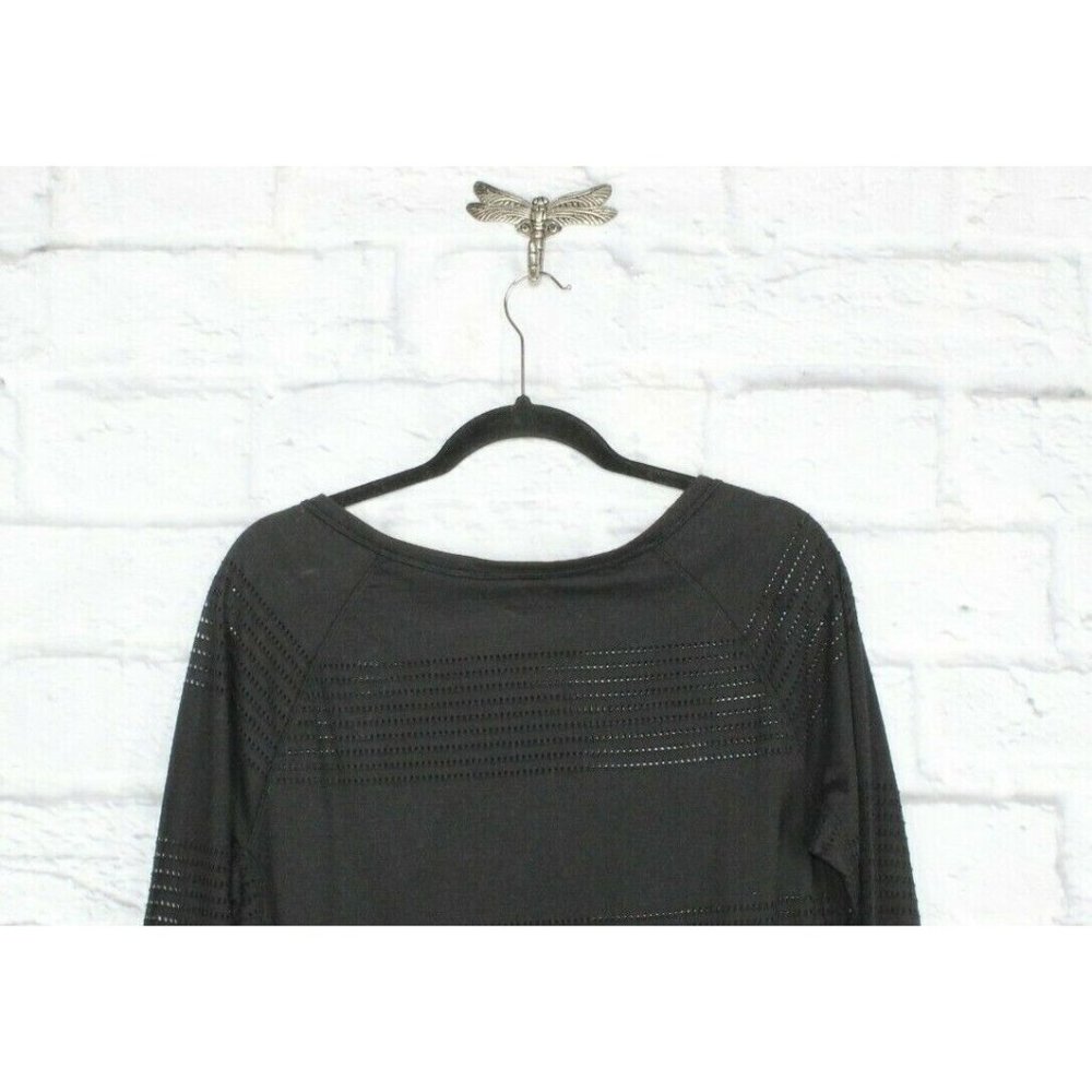 ATHLETA Black Eyelet Crewneck 3/4 Sleeves Blouse Size M - Picture 6 of 8